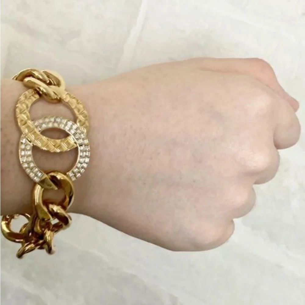 CHANEL Rhinestone CC Logo Chunky Chain Bracelet